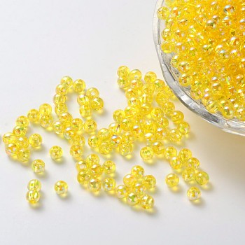 Eco-Friendly Transparent Acrylic Beads, Round, AB Color, Yellow, 10mm, Hole: 1.8mm, about 1000pcs/500g