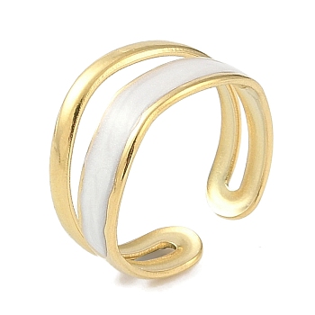 Ion Plating(IP) 304 Stainless Steel Enamel Cuff Finger Rings, Wide Open Rings for Women, Real 18K Gold Plated, Adjustable, 10mm