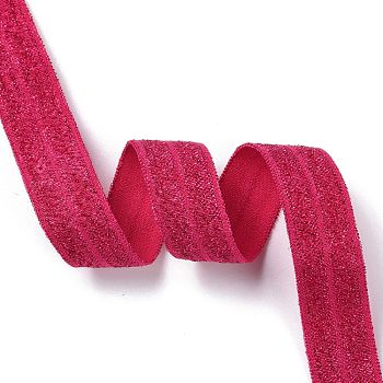 Gold and Silver Sparkle Elastic Side Nylon Ribbon, Webbing Garment Sewing Accessories, Cerise, 5/8 inch(15mm), about 50yards/roll(45.72m/roll)