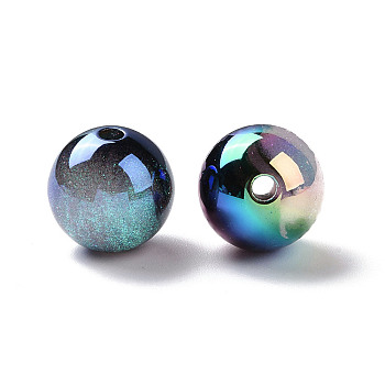 UV Plating Opaque Resin Beads, AB Color, Round, Prussian Blue, 16mm, Hole: 3mm