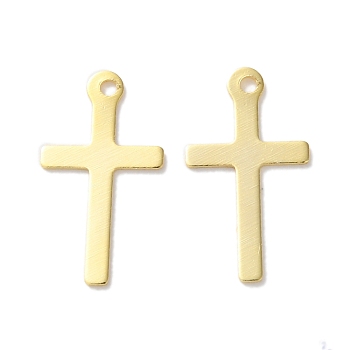 Brass Pendants, Cadmium Free & Lead Free, Cross Charms, Real 24K Gold Plated, 13.5x7x0.5mm, Hole: 0.8mm