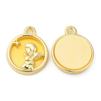 Alloy Pendants, with Glass, Cadmium Free & Lead Free, Flat Round with Fairy Charms, Light Gold, 17x14x3mm, Hole: 1.4mm