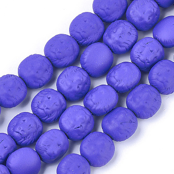 Spray Painted Non-magnetic Synthetic Hematite Beads Strands, Matte Style, Lion Head, Blue, 10x10x7mm, Hole: 1mm, about 39pcs/strand, 15.7 inch
