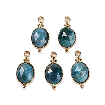 Natural Apatite Faceted Pendans, Golden Plated Brass Oval Charms, 20.5x9.5x5.5mm, Hole: 1.7mm