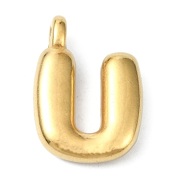 Ion Plating(IP) 304 Stainless Steel Pendants, Letter Charm, Real 18K Gold Plated, Letter U, 19.5x14x4mm, Hole: 1.6mm