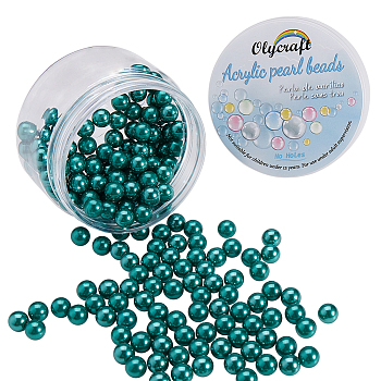 Olycraft Eco-Friendly Plastic Imitation Pearl Beads, High Luster, Grade A, No Hole Beads, Round, Dark Green, 8mm, 200pcs/box