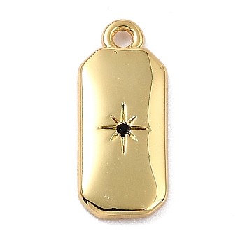 Brass Micro Pave Cubic Zirconia Charms, Long-Lasting Plated, Real 18K Gold Plated, Octagon with Star, Black, 14x6x1.5mm, Hole: 1.2mm