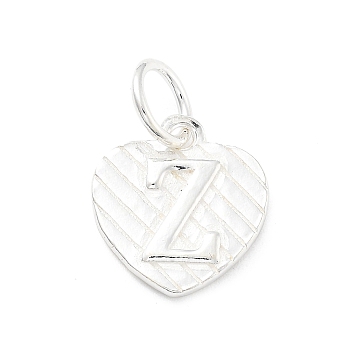 925 Sterling Silver Heart with Capital Letter Charms, with Jump Rings, Silver Color, Letter Z, 11.5x10.5x1.5mm, Hole: 4mm