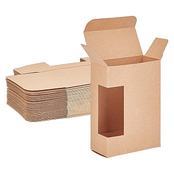 Kraft Paper Box, with Window, No Plastic Covering, Rectangle, Tan, 9.2x6.5x3.2cm