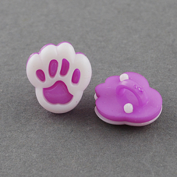 Acrylic Shank Buttons, 1-Hole, Dyed, Paw, Medium Orchid & White, 13x12x8mm, Hole: 4x2mm