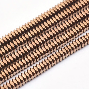 Electroplate Non-magnetic Synthetic Hematite Beads Strands, Vacuum Plating, Faceted, Square, Copper Plated, 2x2x1mm, Hole: 0.6mm, about 406pcs/strand, 15.7 inch(40cm)