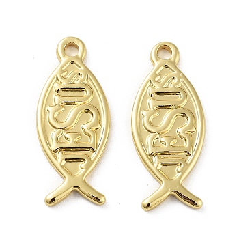 304 Stainless Steel Pendants, Real 18K Gold Plated, Jesus Fish, 27x11.5x2mm, Hole: 2mm