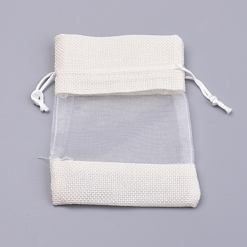 Cotton Packing Pouches, Drawstring Bags, with Organza Ribbons, Creamy White, 14~15x10~11cm