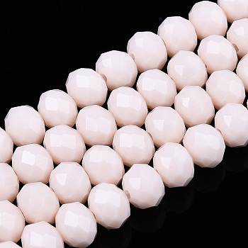 Opaque Solid Color Glass Beads Strands, Faceted, Rondelle, Misty Rose, 6x5mm, Hole: 1mm, about 83~85pcs/strand, 38~39cm