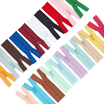 Nylon Garment Accessories, Zip-fastener Component Sets, Nylon Zipper & Alloy Zipper Puller, Mixed Color, 90~96x27x1mm, 1strand/color, 20 colors, 20strands/set