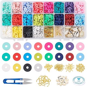 DIY Jewelry Kits, with Handmade Polymer Clay Bead Strands, Alloy Pendants and Cowrie Shell Beads, Mixed Color, 218x11x30mm