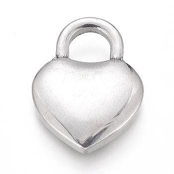 304 Stainless Steel Pendants, Heart Lock, Stainless Steel Color, 20.5x15x3mm, Hole: 5x5.5mm