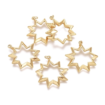 Ion Plating(IP) 304 Stainless Steel Pendants, with Jump Rings, Hollow Star, Golden, 25x22x2.5mm, Hole: 2.8mm