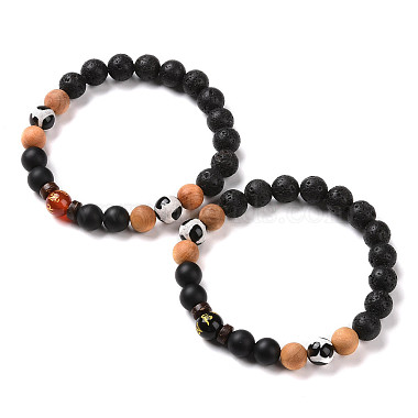 2Pcs Buddhist Natural Mixed Stone and Wood Beads Stretch Bracelets Set for Women Men(BJEW-JB08932)-4