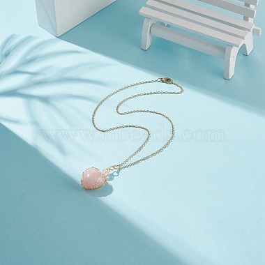Ожерелье с подвеской в виде сердца из натурального розового кварца(NJEW-JN03971-01)-5