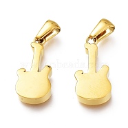 Ion Plating(IP) 304 Stainless Steel Pendants, Manual Polishing, Guitar, Golden, 20.5x10x3mm, Hole: 6.5x3mm(STAS-A047-04G)