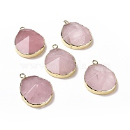 Natural Rose Quartz Pendants, with Brass Findings, Faceted, Drop, Golden, 31~35x20~25x7~9mm, Hole: 2.5mm(G-I207-14M-G)