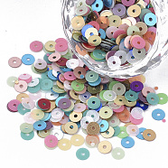 Ornament Accessories, PVC Plastic Paillette/Sequins Beads, Frosted, Flat Round, Mixed Color, 4x0.4mm, Hole: 1mm, about 2400pcs/bag(X-PVC-T005-060)