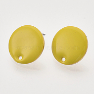 Iron Enamel Stud Earring Findings, with Raw(Unplated) Pin and Loop, Flat Round, Light Gold, Gold, 16x1.5~2.5mm, Hole: 1.2~1.5mm, Pin: 1mm(IFIN-N003-02C)