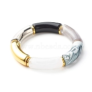 Chunky Curved Tube Beads Stretch Bracelet, CCB Plastic & Acrylic Imitation Gemstone Bracelet, Black, Inner Diameter: 2-1/8 inch(5.5cm)(BJEW-JB06683-02)