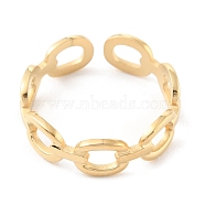 304 Stainless Steel Hollow Oval Open Cuff Rings, Real 14K Gold Plated, US Size 7 1/4(17.5mm)(RJEW-D002-16G)
