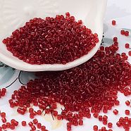 Transparent Colours Glass Seed Beads, Cylinder, Dark Red, 2x2mm, Hole: 1mm(SEED-S042-11B-10)