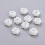 Glass European Beads, Large Hole Beads, No Metal Core, Faceted Rondelle, White, about 14mm in diameter, 8mm thick, hole: 5mm(N0ZTF071-1)