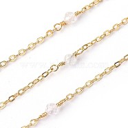3.28 Feet Handmade Natural Rose Quartz Beaded Chains, Soldered, with Brass Findings, Real 18K Gold Plated, Long-Lasting Plated, 3mm(X-CHC-P007-E02)