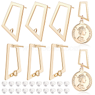 12Pcs Brass Hollow Out Trapezoid Stud Earring Findings, with Vertical Loops, Nickel Free, with 30Pcs Plastic Ear Nuts, Real 18K Gold Plated, 25x14.5mm, Hole: 3mm, Pin: 0.8mm(KK-BC0011-02)
