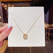 Titanium Steel Cable Chain Necklaces, Rhinestone Pendant Necklaces, Square, 8.27~19.69 inch(21~50cm)(FS-WG30730-04)