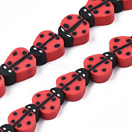 Handmade Polymer Clay Bead Strands, Ladybug, Red, 8~12x7.5~10x4~5mm, Hole: 1.5~2mm, about 38~40pcs/strand, 14.17 inch~15.35 inch(36~39cm)(X-CLAY-N011-43B-07)