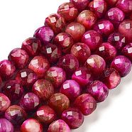 Natural Tiger Eye Dyed Beads Strands, Faceted, Cube, Medium Violet Red, 7x8x7mm, Hole: 1mm, about 47~48pcs/strand, 13.35~13.46''(33.9~34.2cm)(G-H028-A01-05)