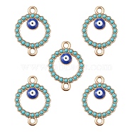 Alloy Enamel Connector Charms with Synthetic Turquoise, Ring Links with Blue Evil Eye, Nickel, Golden, 24x17x3mm, Hole: 1.8mm(FIND-YW0003-49)
