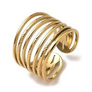 304 Stainless Steel Open Cuff Rings, Multi Lines, Real 18K Gold Plated, US Size 6 3/4(17.1mm)(RJEW-Z018-08G)