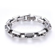 Retro 304 Stainless Steel Box Chain Bracelets, with Spring Ring Clasps, Antique Silver & Stainless Steel Color, 8-5/8 inch(22cm), 12x5.5mm(BJEW-L631-24ASP)
