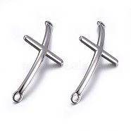 304 Stainless Steel Links connectors, Sideways Cross, Stainless Steel Color, 47~49x22x2.5mm, Hole: 2.5mm(STAS-O110-11P)