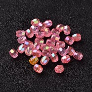 AB Color Plated Eco-Friendly Transparent Acrylic Barrel Beads, Faceted, Hot Pink, 4x4mm, Hole: 1mm, about 13333pcs/500g(TACR-L002-4mm-02)