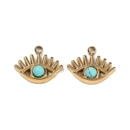 Ion Plating(IP) 304 Stainless Steel Pave Synthetic Turquoise Eye Charms, Real 18K Gold Plated, 11x13x3mm, Hole: 1.2mm(STAS-U014-06B-01)