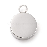 304 Stainless Steel Urn/Perfume Pendants, Flat Round, Stainless Steel Color, 26x20x5.5mm, Hole: 5mm(STAS-D179-17P)