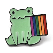 Alloy Enamel Pins, Rainbow Pride Flag Frog Brooches, Electrophoresis Black, 23.5x26x2mm(JEWB-P019-A03)