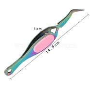 Stainless Steel Nail Art Curved Nose Tweezers, Nail Multi-Function Tweezers, Pink, Rainbow Color, 5-3/4 inch(14.5cm)(MRMJ-WH0072-14M-01)