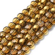 Half Plated Electroplate Transparent Glass Beads Strands, Antique Bronze Plated, Flat Round, Faceted, Goldenrod, 6x5mm, Hole: 1.2mm, about 50pcs/strand, 11.22''(28.5cm)(EGLA-E060-02A-HP06)