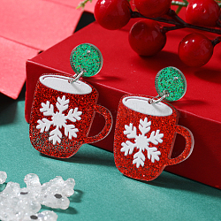 Festive Christmas Acrylic Stud Earrings for Holiday Season Celebration, Cup, Platinum(KD3160-7)