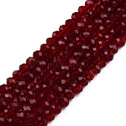 Transparent Glass Beads Strands, Faceted, Rondelle, Dark Red, 2.5~3.1x1.5~2.2mm, Hole: 0.5mm, about 165~170pcs/strand, 16~17.5 inch(X-GLAA-R200-C20)