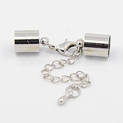 Iron Chain Extender, with Lobster Claw Clasps and Brass Cord Ends, Platinum, 28mm, Cord End: 8x4mm, hole: 3mm(KK-K002-3mm-P)